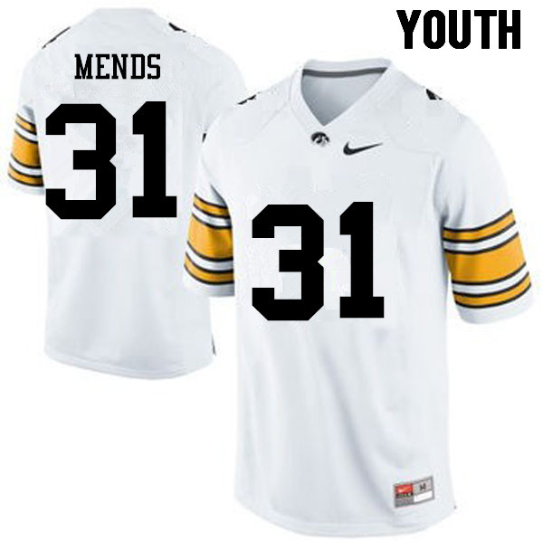 Youth Iowa Hawkeyes #31 Aaron Mends College Football Jerseys-White